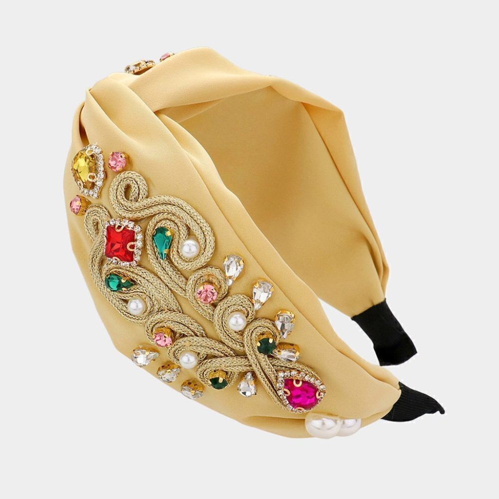 102. Golden Indian Dream Multi Stone Embellished Twisted Headband